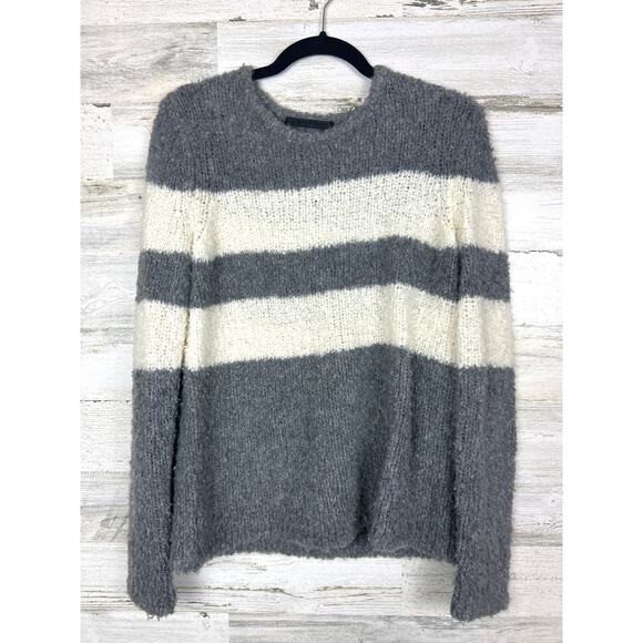 Jenni Kayne Women’s S Gray White Stripe Wool Cashmere Crew Neck knitted Sweater - Picture 1 of 6